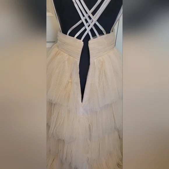 Elegant Cream Layered Tulle Evening Gown - Picture 12 of 16